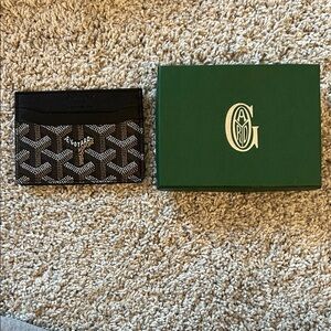 Goyard Black Chevron Card & Key Holder with Brown Accents